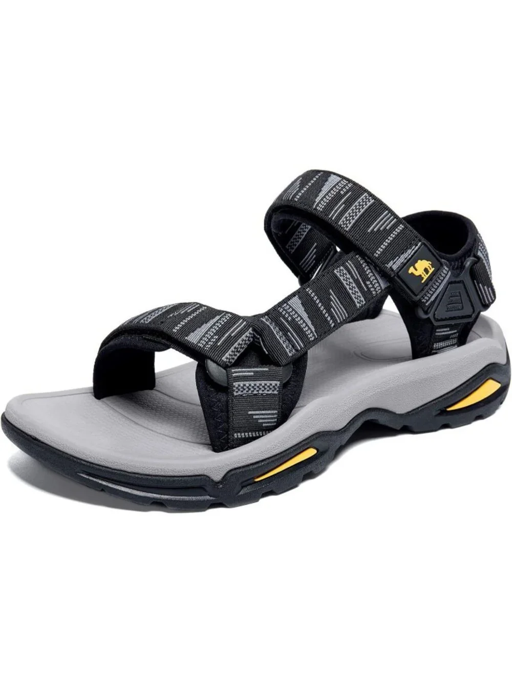 Men's Black And Grey Arch Support Open Toe Waterproof Hiking Sport Sandal Shoes